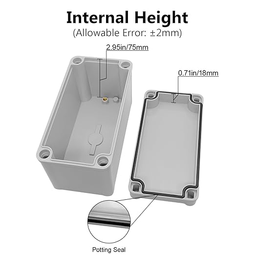 LeMotech Junction Box IP67 Waterproof Dustproof ABS Plastic Project Box for Electrical Outdoor Enclosure Gray 6.3 x 3.1 x 3.7 inch (160 x 80 x 95 mm) - Image 4