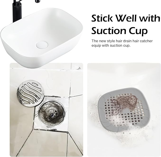 2 Pack Drain Hair Catcher Silicone Bathroom Accessories Square Drain Cover for Shower,Easy to Install Suit for Bathroom,Bathtub,Kitchen, White - Image 4