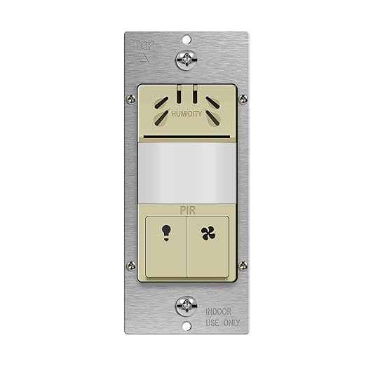 TOPGREENER Humidity Sensor Switch with PIR Lighting Motion Sensor, Neutral Wire Required, Air Moisture Detection for Ventilation Fan, Bathroom Fan Automated Control, UL Listed, TDHOS5-I, Ivory by TOPGREENER