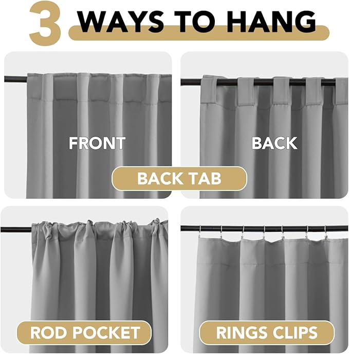 H.VERSAILTEX Blackout Curtains Thermal Insulated Window Treatment Panels Room Darkening Blackout Drapes for Living Room Back Tab/Rod Pocket Bedroom Draperies, 52 x 63 Inch, Grey, 2 Panels - Image 4