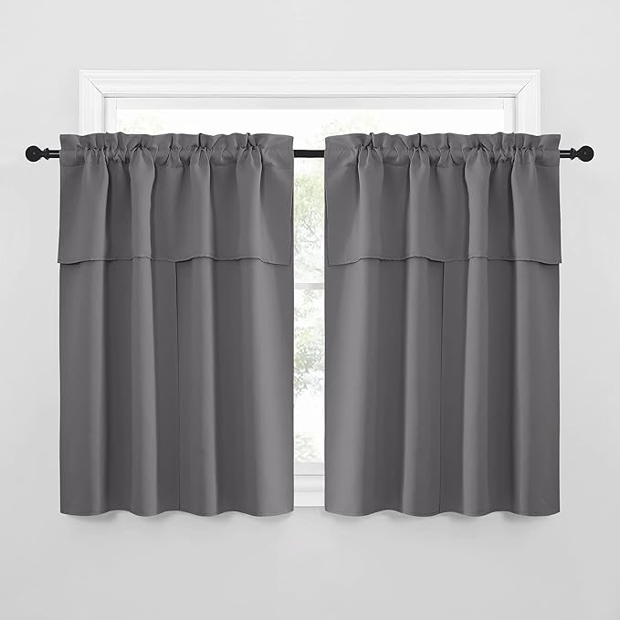 NICETOWN Short Curtains with Attached Valance for Small Window, Thermal Insulated Rod Pocket Room Darkening Curtains for Living Room, 52" Wide x 45" Long, 2 Panels, Grey - Image 6