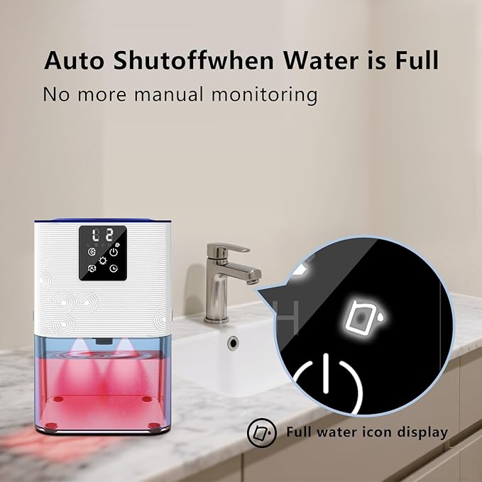 Dehumidifiers for Home,with 105 OZ Water Tank (1000 Sq Ft), Quiet Dehumidifier for Bedroom, Basement, Bathroom, with Auto Shut Off, 7 Colors LED Light (White) - Image 7