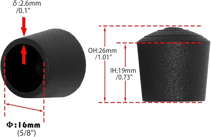 Flyshop 5/8", 16 mm, Patio Round Chair Leg Caps, Furniture Table Feet Covers Floor Protectors, Non-Marking Frosted Synthetic Rubber Legs Tips, 8 Pack, Black - Image 2