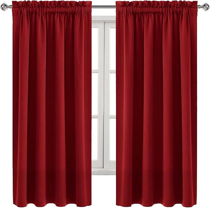 DWCN Burgundy Room Darkening Blackout Curtains - Thermal Insulated Privacy Energy Saving Window Curtain Drapes 52 x 63 inch Length, Set of 2 Bedroom Living Room Curtains - Image 9