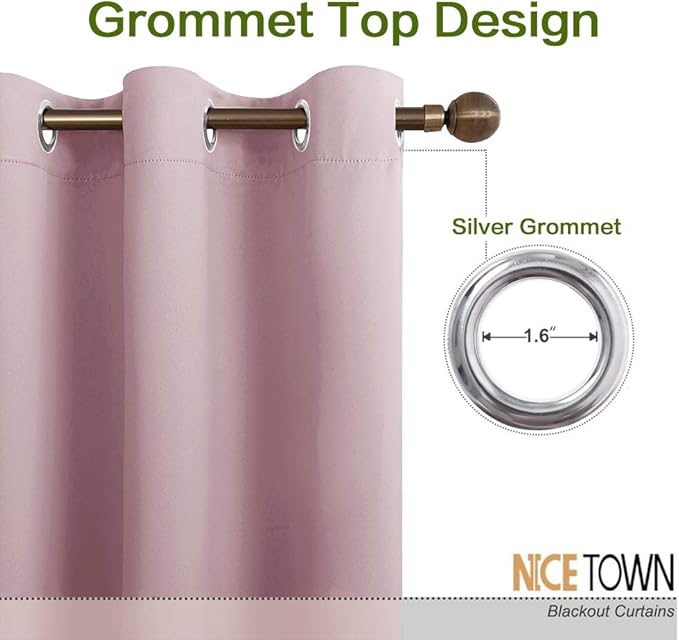 NICETOWN Room Darkening Curtain for Girl's Room Nursery Essential Thermal Insulated Solid Grommet Top Window Treatment Drape (Lavender Pink=Baby Pink, Sold Individually, 42 x 72 inch) - Image 2