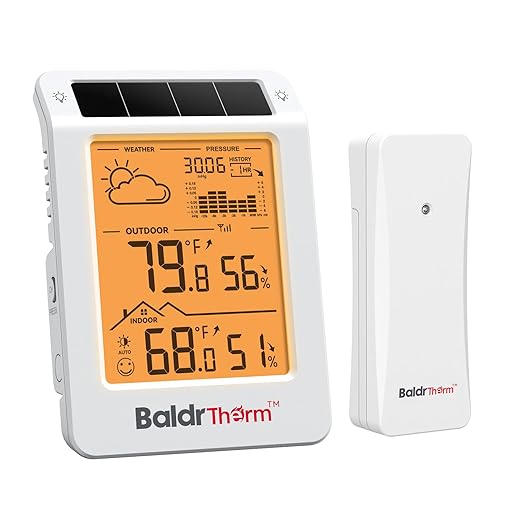 BaldrTherm Wireless Weather Station, Dual-Zone Indoor & Outdoor/Childroom Temp Humidity Monitor, Auto Smart Backlight,Temp/Humidity/Barometric Trend Visualization, White&Orange by BaldrTherm
