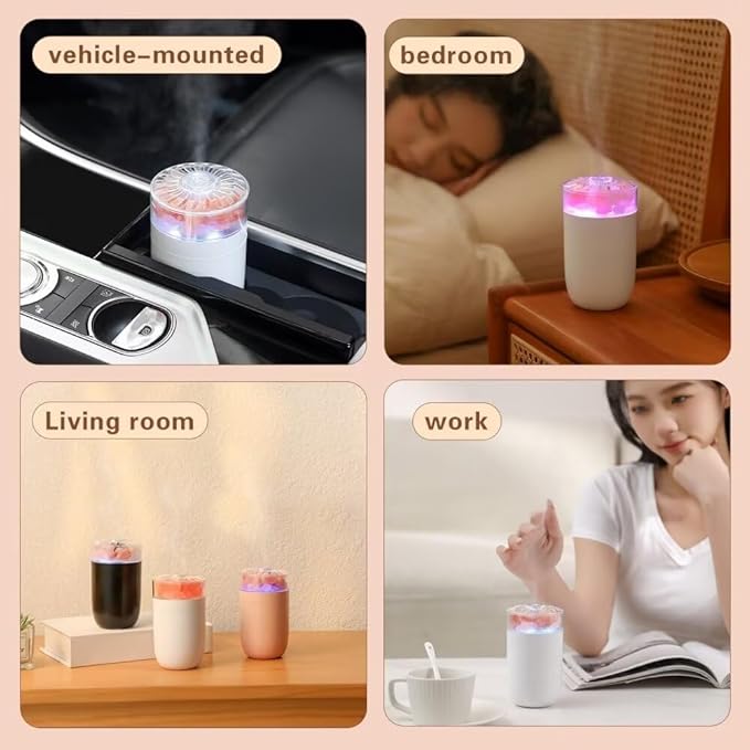 Himalayan Salt Lamp Ultrasonic Humidifier,Essential Oil Aromatherapy Diffuser,230ML Cool Mist Humidifier with Built-in Battery,7 Color Light,Auto Shut-Off Pink - Image 5