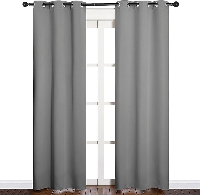 NICETOWN Bedroom Curtains Blackout Drapery Panels, Three Pass Microfiber Thermal Insulated Solid Ring Top Blackout Window Curtains/Drapes (Two Panels, 34 x 84 inches, Silver Grey) - Image 2