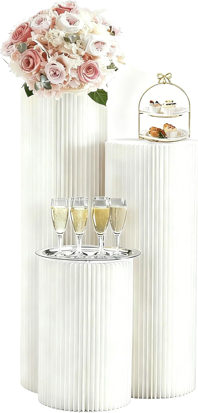 Cylinder Stands for Party Roman Pillar Stand Flower Cake Pedestal Stands for Parties Wedding Baby Shower Birthday Decor, Foldable Cardboard Centerpiece Round Pillars Dessert Stands Display, Reusable (5pcs-16"W) by Unknown