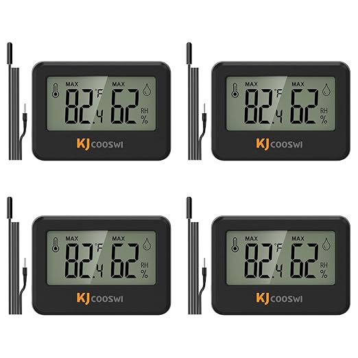 4PCS Mini Digital Hygrometer and Thermometer Reptile Thermometer with Extend Probe (Only Temperature) Indoor Temp and Humidity Meter with Magnet by KJCOOSWI