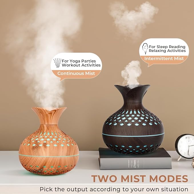 Portable Mini Humidifier, 300ml Wood Grain Vase Small Humidifiers, Quiet Cool Mist Plant Humidification for Bedroom Car, USB Personal Desktop Diffuser for Office - Image 6