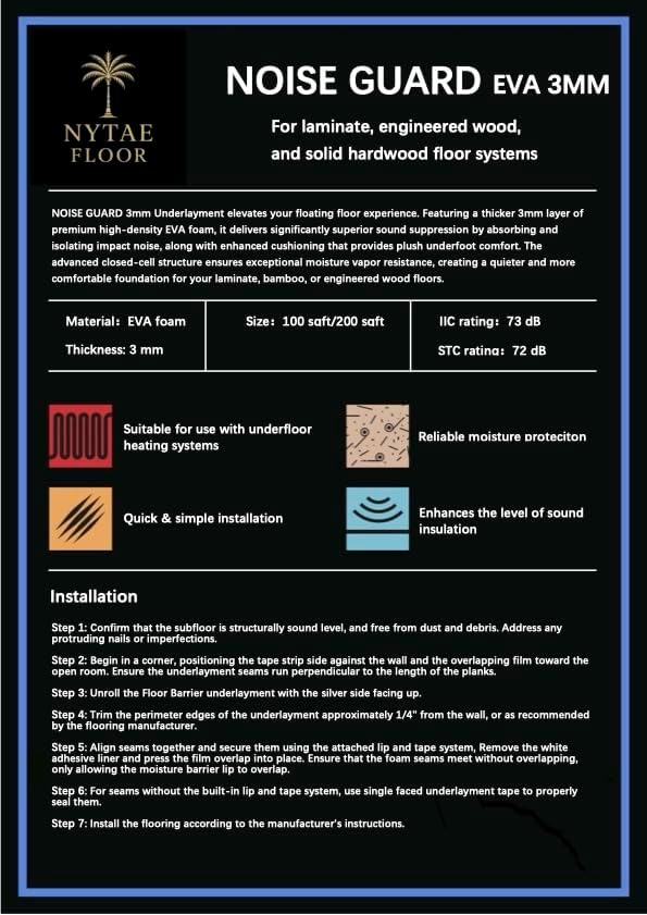 Noise Guard 100, EVA 3mm Underlayment with Silver Film – Premium Moisture Barrier & Sound Reduction Pad for Laminate, Engineered Wood, and Floating Floors. 100 sqft roll - Image 5