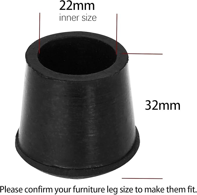 10 PCS Black Round Rubber Chair Leg Caps Tips, Vinyl Rubber End Kits, Soft Touch Table Feet Cover, Anti Slip Floor Protector, 22/25 inch (22mm) - Image 2