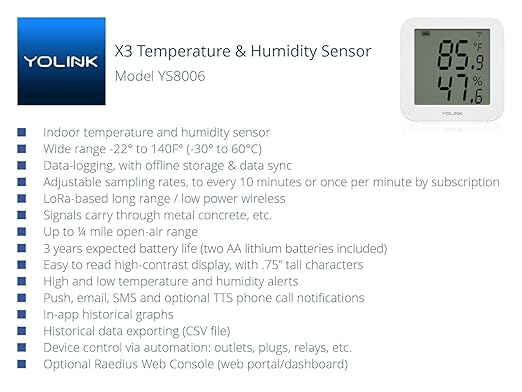 YoLink X3 version Temperature & Humidity Sensor, Supports App Real-Time Data Refresh, Alexa, IFTTT, Home Assistant Integration - YoLink Hub Included - Image 2