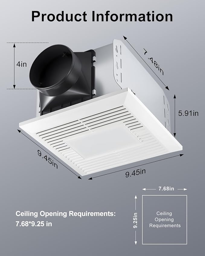 GROWNEER Bathroom Exhaust Fan with Light, 110 CFM 1.0 Sone Exhaust Fan No Attic Access Needed, Ceiling or Wall Mount, 7.68 x 9.25 inch, 35W Bathroom Fan with LED Light 3CCT Adjustable 600LM, White - Image 6