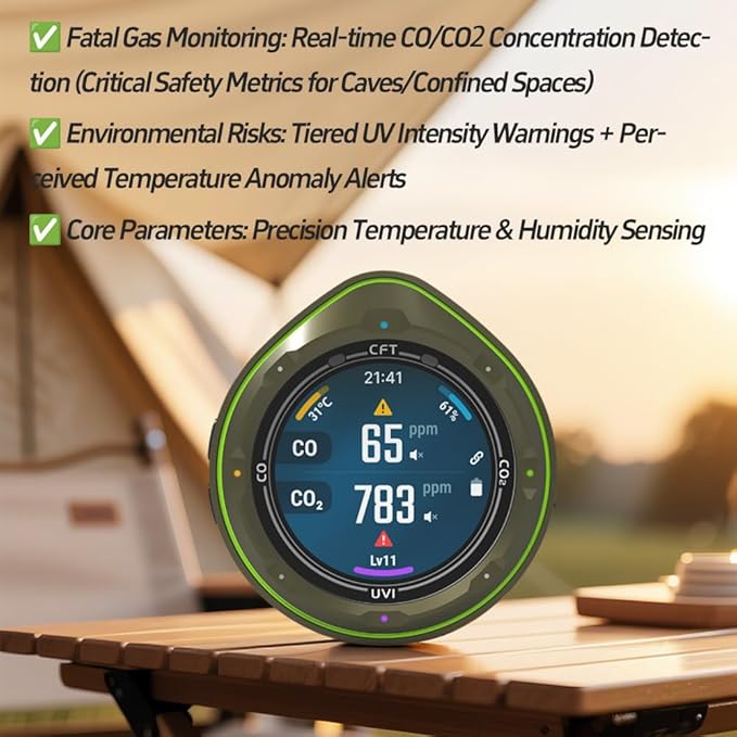 Protmex 5 in 1 Wireless Touchscreen Portable Multifunctional Carbon Monoxide CO2 Detectors Air Quality Meter Temperature Humidity Meter UV Radiation Flashlight with App - Image 4