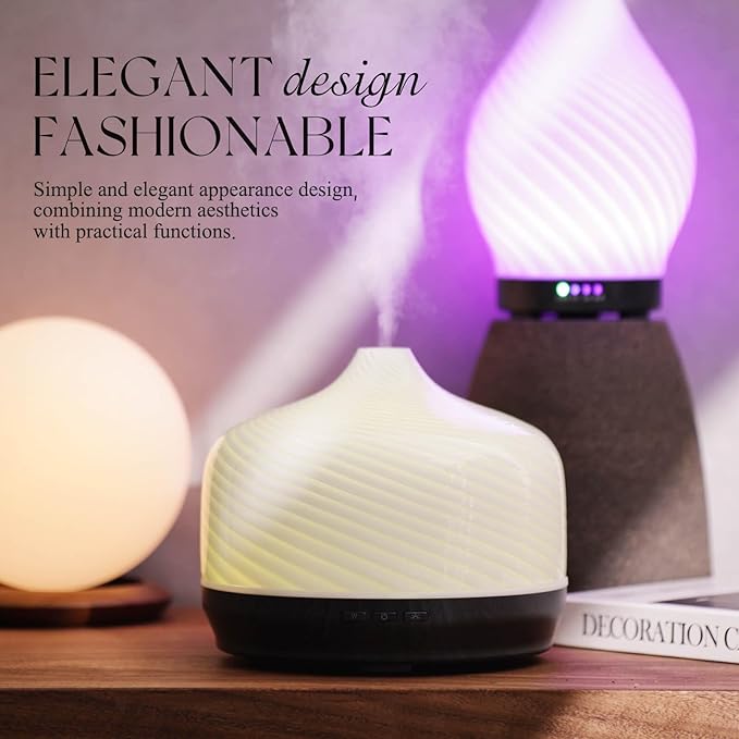 Porseme 500ml Glass Essential Oil Diffuser Aromatherapy Ultrasonic Cool Mist Humidifier 15-21 Running Hours Waterless Auto-Off Air Diffusers for Sleeping Yoga Office Working Spa and Rest (Pure White) - Image 4