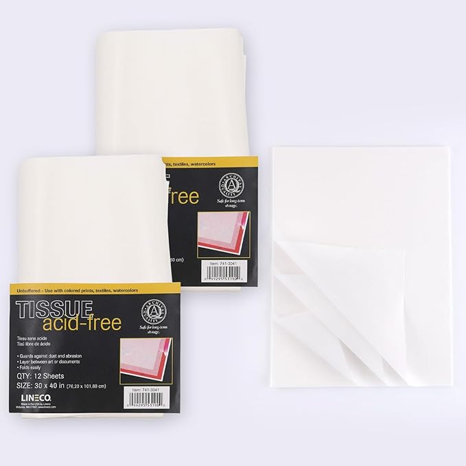 Lineco, Unbuffered Interleaving Tissue Paper, Unbuffered, Acid-Free, 30 x 40 Inches, Preserve and Separate Prints, Documents, Letters, Newspapers (2 Set - Pack of 12) by Lineco