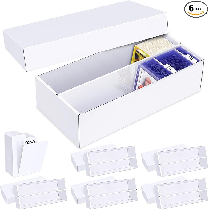 Trading Card Storage Box 6 Pack–1600 Count Cardboard Organizer with Dividers for MTG, TCG, Sports, Toploader by Leyzan
