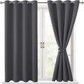 Hiasan Grommet Blackout Curtains for Bedroom, 52 x 54 Inches Long - Thermal Insulated & Light Blocking Window Curtains for Living Room, 2 Drape Panels Sewn with Tiebacks, Dark Grey by Hiasan