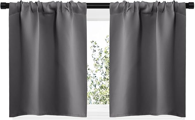 NICETOWN Short Curtains, Grey Window Curtains for Bedroom, Home Decoration Thermal Insulated Rod Pocket Blackout Blinds & Drapes for Small Windows (Gray, 2 Panels, W29 x L20 -Inch) - Image 2