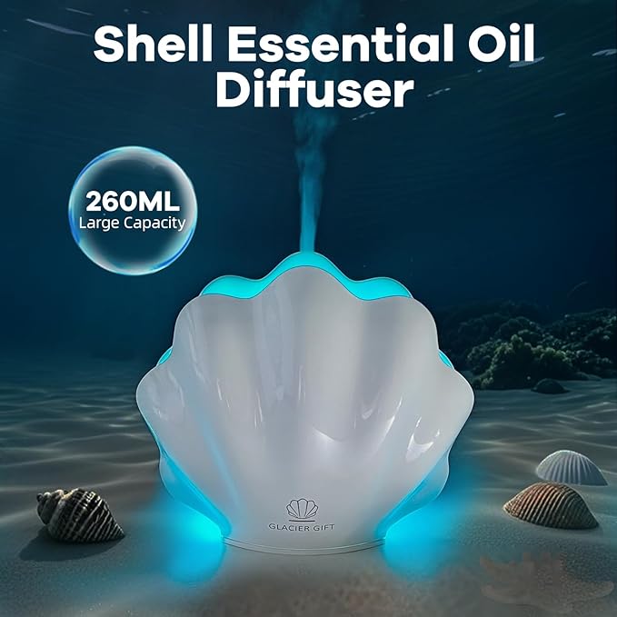 Essential Oil Diffuser 260ML, Shell Aroma Diffuser with Remote Control, 7 Colors LED Night Light for Bedroom Home Relaxation, Valentines Day Gifts - Image 3