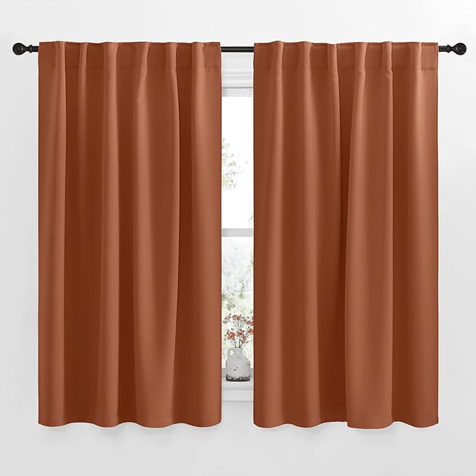 NICETOWN Halloween Bedroom Blackout Draperies Panels - (Burnt Orange Color) 52 inches x 54 inches, 2 Panels Set, Thermal Insulated Blackout Curtains/Drapes for Christmas & Thanksgiving Present by NICETOWN