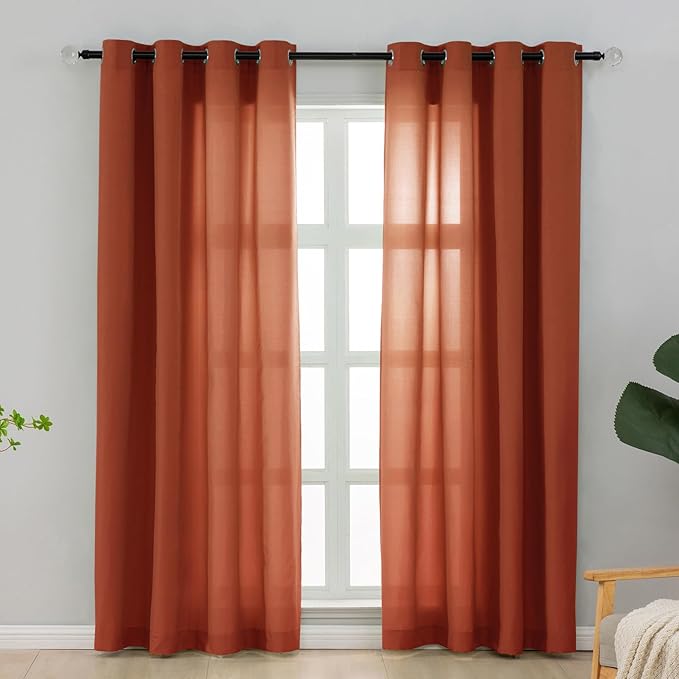 L.Z.E Burnt Orange Light Filtering Curtains for Living Room Doorway Divider, Privacy Non-See-Through Curtains 108 Inches Long 2 Panels Set, Extra Long Window Panels Grommet Top (55" W x 108" L) by LZE