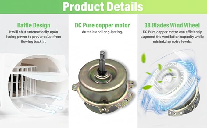 Bathroom Exhaust Fan with Light DC Energy-Saving Bathroom Ventilation Fan, Ceiling Mount Vent Fan with LED Light 6000K for Home/Bath/Office (white) - Image 6