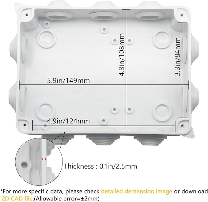LeMotech ABS Plastic Dustproof Waterproof IP65 Junction Box Universal Electrical Project Enclosure White 5.9 x 4.3 x 2.8 inch (150 x 110 x 70 mm)(Pack of 2) - Image 3