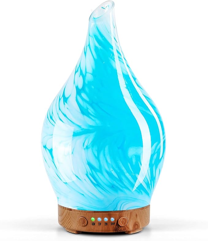Porseme 150ml Essential Oil Diffuser Glass Color Changing Aroma Air Diffusers Aromatherapy Ultrasonic Cool Mist Humidifier 6 Running Hours Waterless Auto-Off for Sleeping Yoga Office Spa (Blue Wave) by Porseme