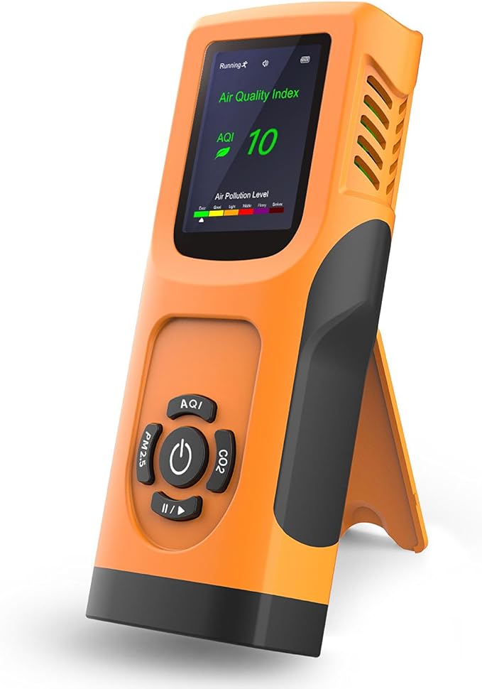 Portable 6-in-1 Air Quality Monitor Indoor Air Quality Tester Air Quality Meter with CO2 TVOC PM2.5 PM10 Particles AQI Detector for Cars Home School Office 3000mAh Battery by ZKtesters