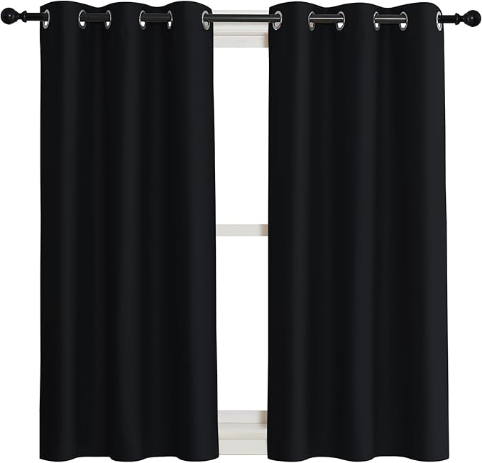 NICETOWN Black Out Curtain Panel Shade, Single Piece, 42 inches Wide by 45 inches Long, Black, Solid Energy Efficient Eyelet Top Window Blind for Guest Room - Image 2