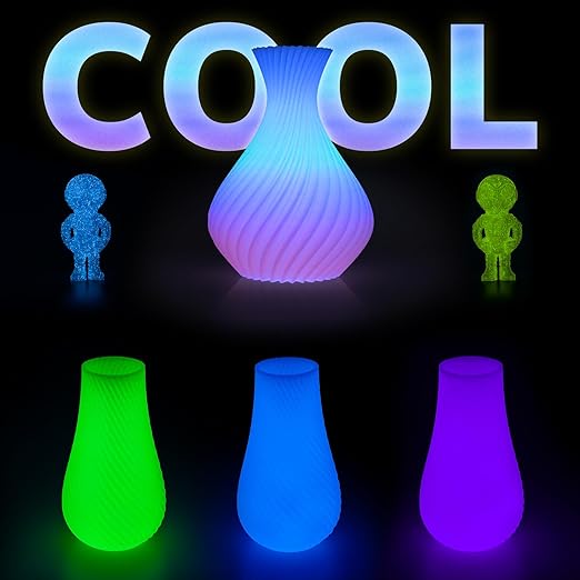 AMOLEN Glow in The Dark Multicolor Fast Change 3D Printer Filament 1.75mm, 5 Meter Green, Blue and Blue Purple Bundle, 1.75mm PLA Filament, 3D Glitter Printing Filament 200g X 4 Pack - Image 5
