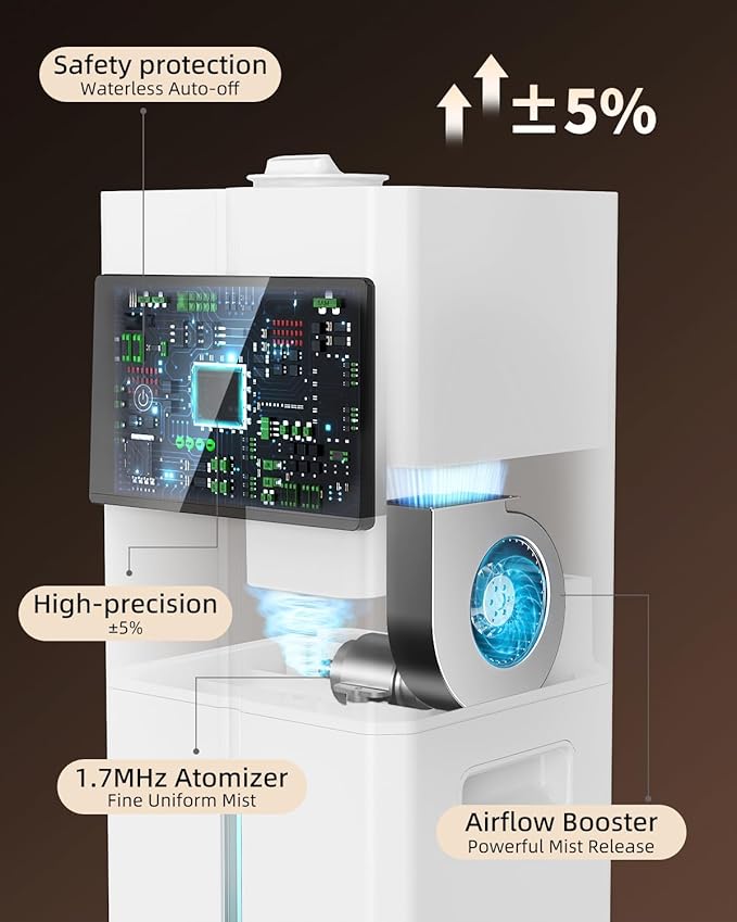 Cool Mist Humidifiers for Bedroom, Ultrasonic 2.4Gal 9L Quiet Top-Fill, Easy Clean with Essential Oil Tray, 360°Nozzle, 4 Speed, Remote, 60H Runtime, for Baby, Adults, Plants, Home, House, Large Room - Image 6