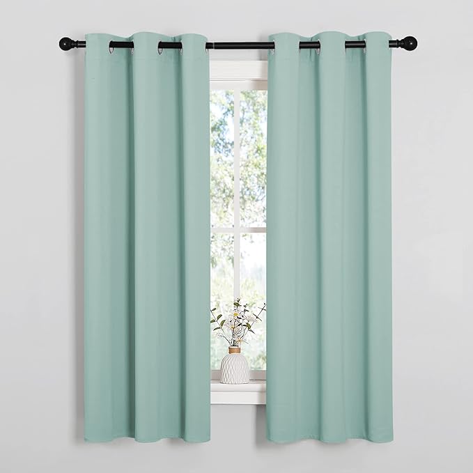 NICETOWN Kitchen Curtain Panels Blackout Draperies, Thermal Insulated Solid Grommet Blackout Curtains/Drapes (Aqua, One Pair, 34 by 63-Inch) by NICETOWN