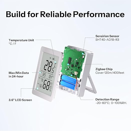 SONOFF AirGuard TH, Indoor Smart Zigbee Temperature and Humidity Sensor, 3.6'' LCD Display, App Monitoring with Charts, Notification Alerts, Data Export, Remote Data Display - Image 3