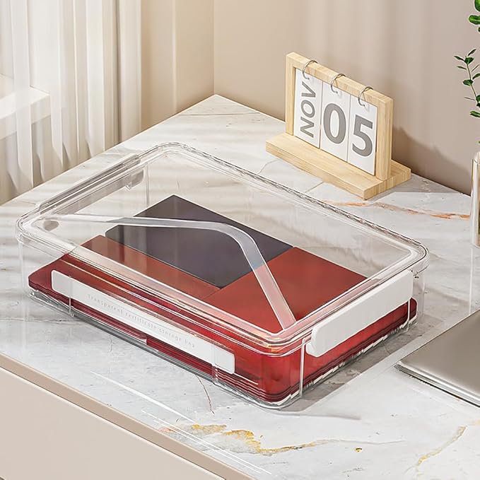 2 Pack Clear Plastic File Boxes w/Latching Lids, Stackable A4 Storage (‎White Latches, Large) - Image 3