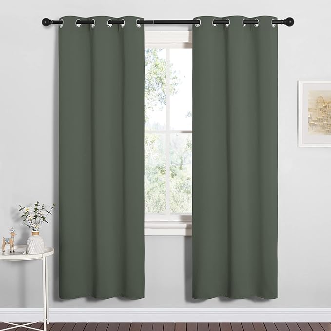 NICETOWN Thermal Insulated Curtains Blackout Draperies, Window Treatment Solid Grommet Room Darkening Drape Panels for Bedroom (Dark Mallard, Set of 2, 34 by 72 inches Long) by NICETOWN