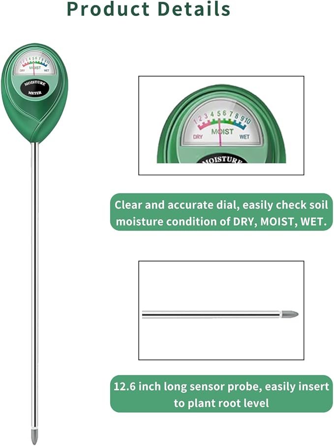 Soil Moisture Meter, 2 Pack Long Probe Soil Moisture Monitor for House Plants, Soil Hygrometer Moisture Sensor for Indoor & Outdoor, Garden, Farm, Lawn Plant Care, No Battery Needed(Green + White) - Image 4
