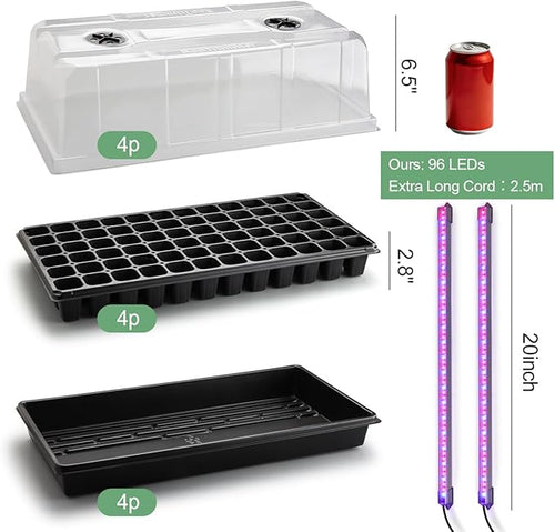 1020 Trays with Grow Light and 6.3" Humidity Dome - 4 Pack Heavy Duty Seed Trays with 72 Cell Plug Trays, Germination Kit with Timer and Dimmable LED - Reusable Plant Propagation Box for Gardening - Image 2
