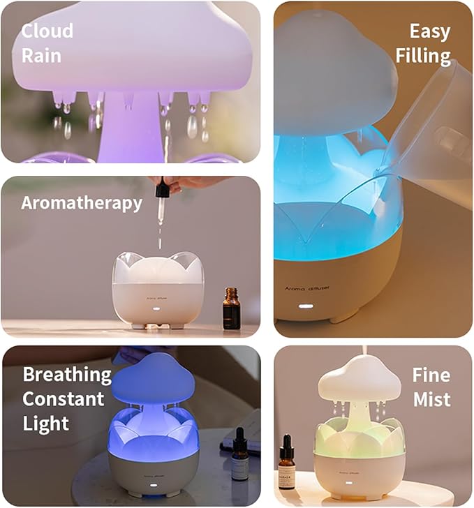 Raindrop Portable Humidifier,Cloud Essential Oil Diffuser,230ml Capacity,Remote Control,with Night Light and Waterless Auto Shut-Off,for Office Room Bedroom Livingroom - Image 5