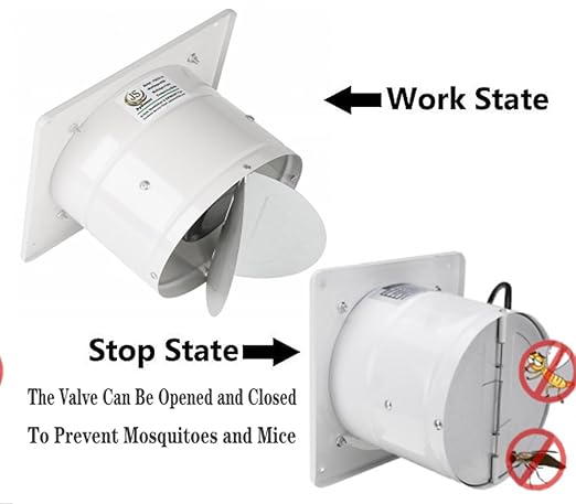 8 inch Exhaust Fan Wall Mounted Garage Ventilation Fan,500CFM Metal Attic Exhaust Fan Basement Extractor Fans with Backdraft Damper for Home Office Commercial Use(78W 110V 、White) - Image 3