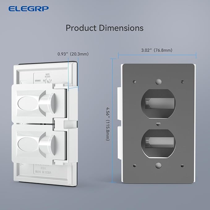 ELEGRP Horizontal Outdoor Cover for Duplex Receptacles, 2-Hole Weatherproof Wall Plate, Outdoor Electrical Outlet Cover, Standard Size 1-Gang 4.55” x 3.02”, Thermoplastic, 6 Pack, White - Image 5