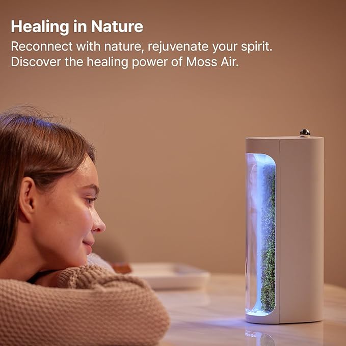 Moss Air – Living Moss Terrarium Humidifier | Soothing Mist Fountain & Ambient Light | Zen Desk Decor, Aesthetic Room Decor | Portable & Whisper-Quiet - Image 3