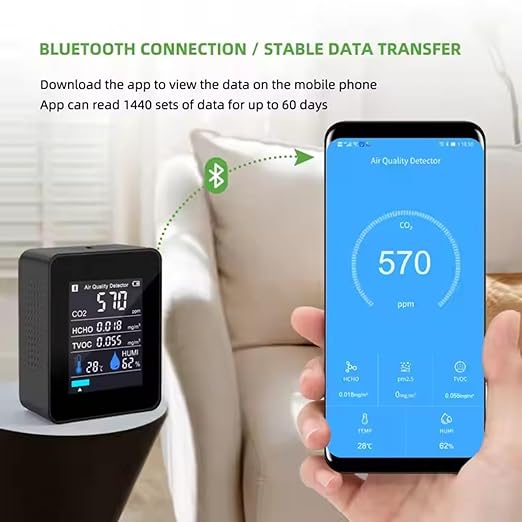 Air Quality Test Kit Monitor,Real Time Smart Colorful Display Clear Intelligent Alarm System Portable Detector for Office Home Bedroom(Black) - Image 3