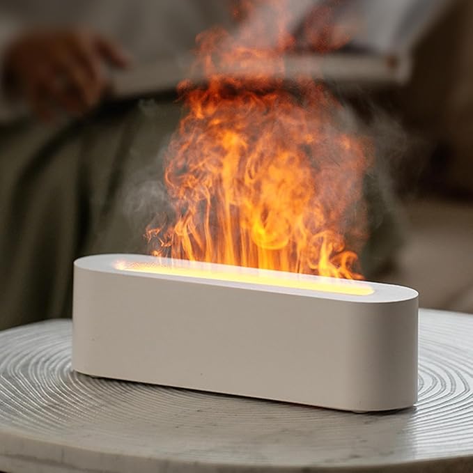 Essential Oil Diffuser, Fireplace Fire Flame Aromatherapy Diffuser, 150ml Ultrasonic Cool Mist Humidifier, Scent Aroma Diffuser with 7 Colors Light, Timer & Auto-Off for Home, Room (White) - Image 2
