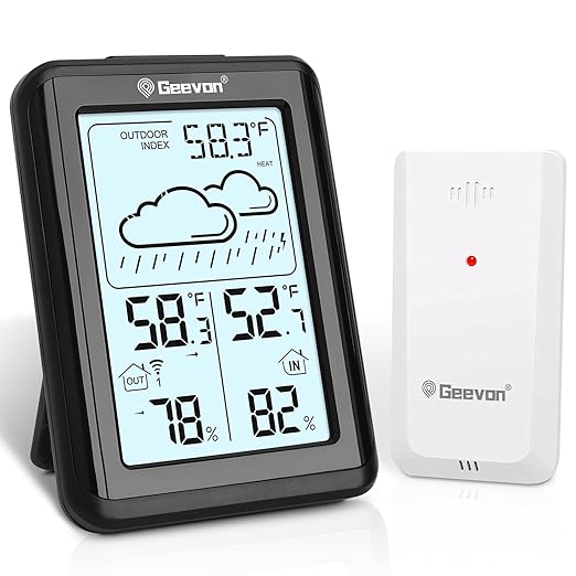 Geevon Indoor Outdoor Thermometer Wireless 200ft/60m, Digital Temperature Humidity Monitor with Large Display, Hygrometer with Weather, 3 Channel, Mold/Dew/Heat, 10s Backlight by GEEVON