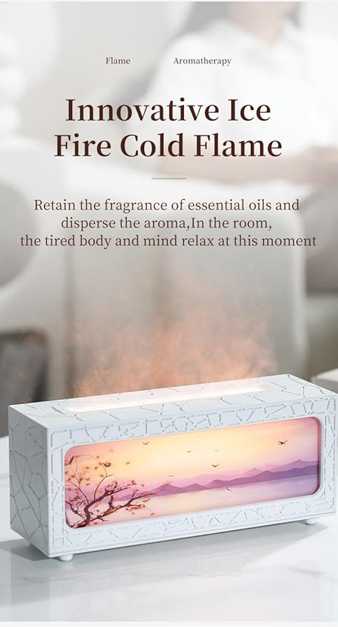 Fireplace Flame Essential Oil Diffuser - 7 Color LED Ultrasonic Aromatherapy Humidifier, 250ml, with Timer, Suitable for Home, Bedroom, Office, Yoga (C08W) - Image 3