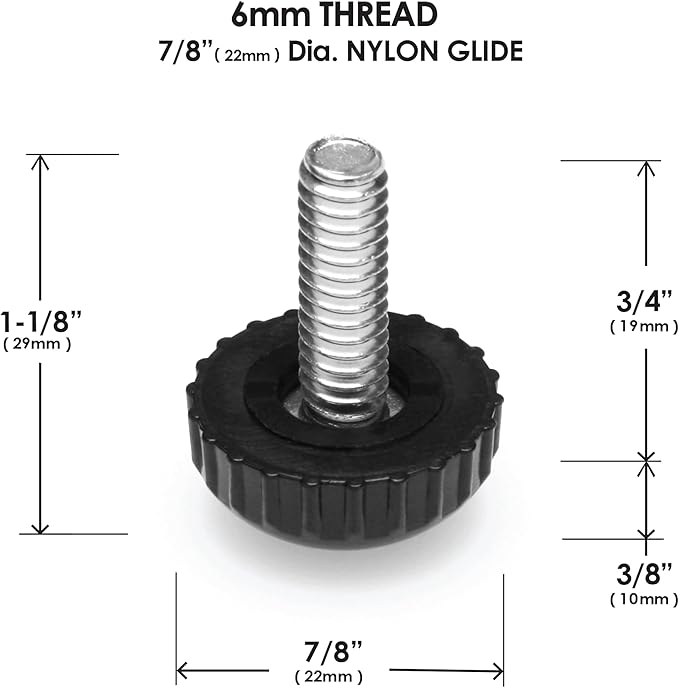 Slipstick Gorilla Outdoor Adjustable Furniture Levelers (8 Pack) Weatherproof Screw in Leg Glides for Chairs, Tables, and Outdoor Furniture Feet, 7/8 Inch Nylon Spherical Glide, M6 Thread - Image 7